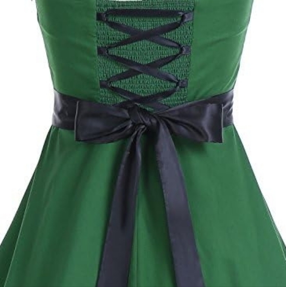 Green Halter Fit & Flare Dress with Contrast Trim - Picture 6 of 8